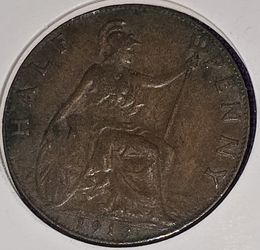 1913 Great Britain Half Penny Coin