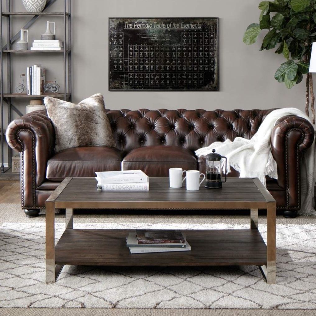 Brown Leather Tufted Sofa