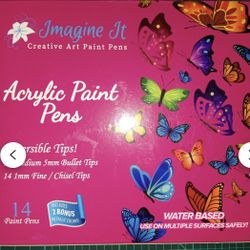 14 Acrylic Paint Markers, Paint Pens; 3mm Medium Tip, Point; mark on rocks, fabric, glass, wood, met