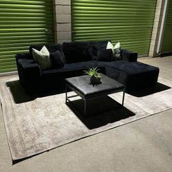 *Free Delivery* Black Corduroy Boneless Sectional Couch Sofa 