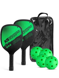 Wooden Pickleball Paddles Set of 2 with 4 Balls & Bag,Lightweight For Men Women