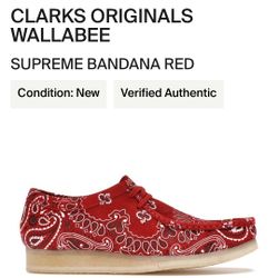 DS SUPREME X CLARK Wallabee 2019 Classic RED Bandana Paisley BLOOD Size 11.   ignore Search Key Nike Adidas Yeezy Puma New Balance