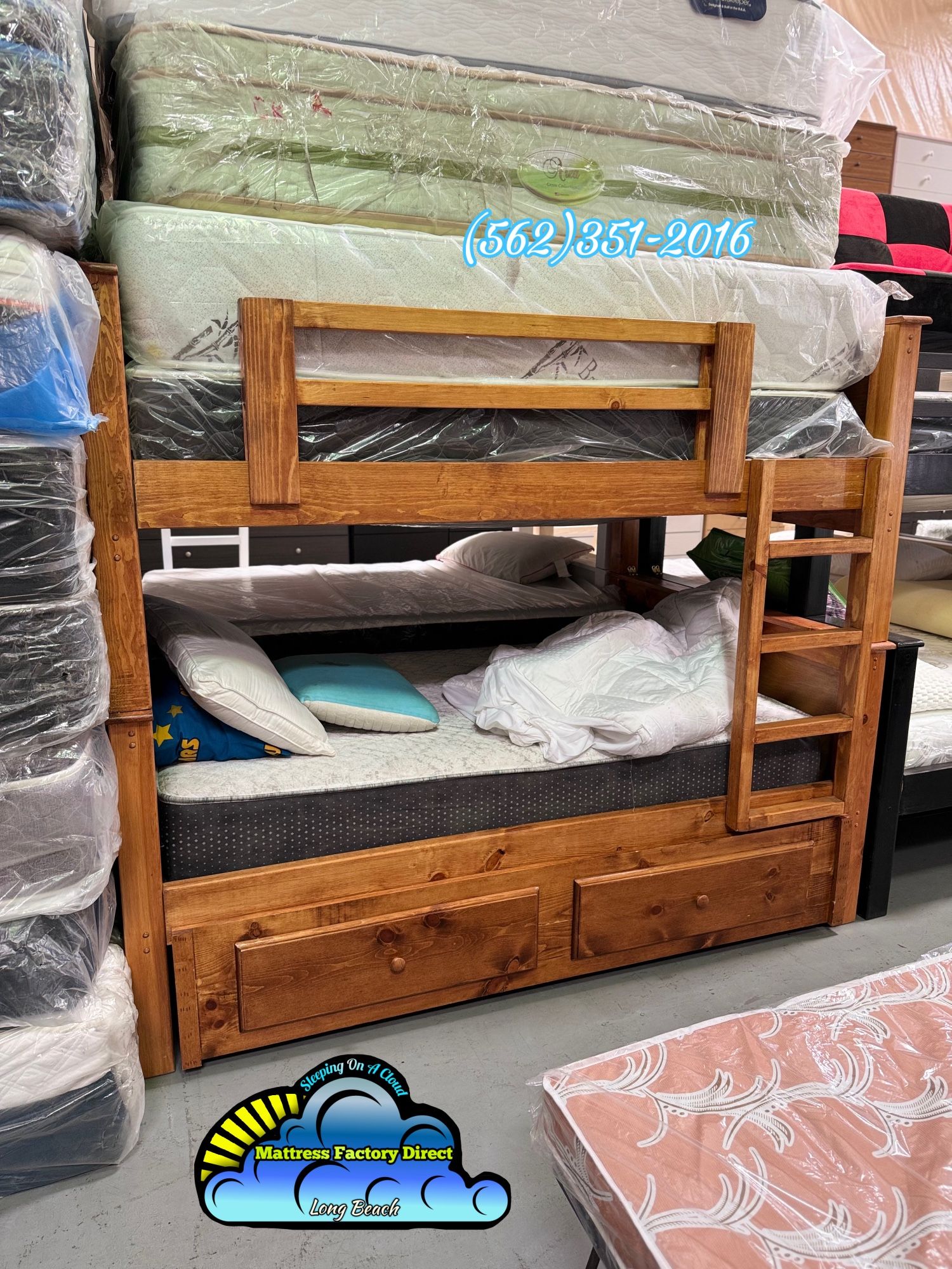 Triple Full Oak Bunk Bed With Mattresses Colchones Camas Nuevas Trundle