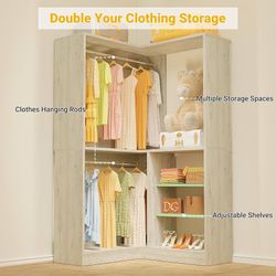 2386a $140  36 Inch Corner Closet System, Large Freestanding Closet Organizer System with 2 Hanging Rods and Storage Shelves, Sturdy Walk in Tower, 36