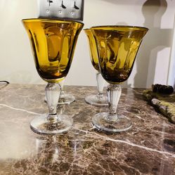 2 Pairs Of Vintage  ArtLand Iris  Water Goblets Amber