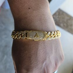 Ballyshy Cuban Link Initial Bracelet Gold Plated Hip Hop Jewelry Gift for Men Women Birthday Father's Day Jewelry Gifts for Husband Boyfriend Son

