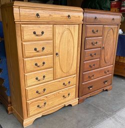 His and Hers Oak 7 Drawer Highboy Dresser Chest with Cubby