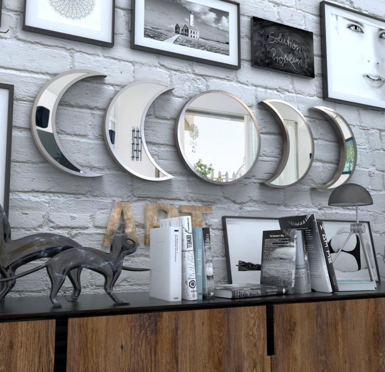 Moon Mirror - Announcing Love Bedroom Wall Decor - Moon Phase Mirror Set Modern Decor - Moon Mirror Wall Decor Great Gift for Home Living Room Bedroo