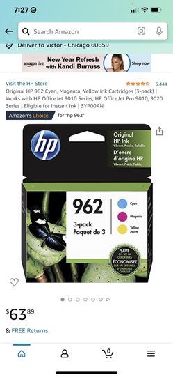Original HP 962 Cyan, Magenta, Yellow Ink Cartridges (3-pack) I Works with HP Office Jet 9010 Series, HP OfficeJet Pro 9010, 9020 Series | Eligible fo