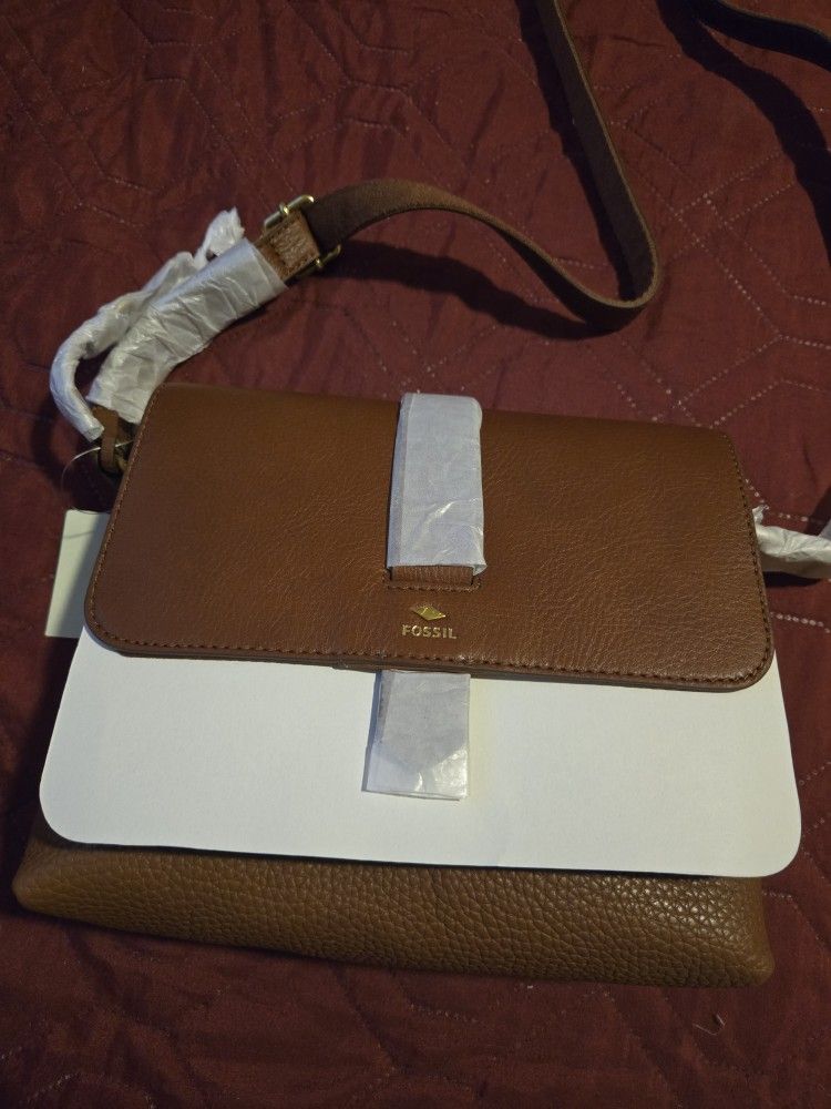 Fossil Kinley Small Crossbody Brown Bag New