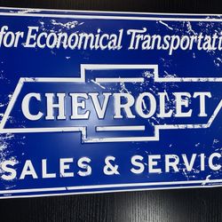 CHEVROLET SALES AND SERVICE MOTOR Oil Vintage Style Steel Sign Pump Plate 12x18”