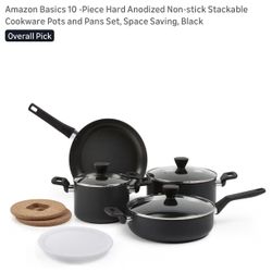 Amazon Basics 10 Piece Hard Anodized Nonstick Stackable Cookware Pots and Pans Set