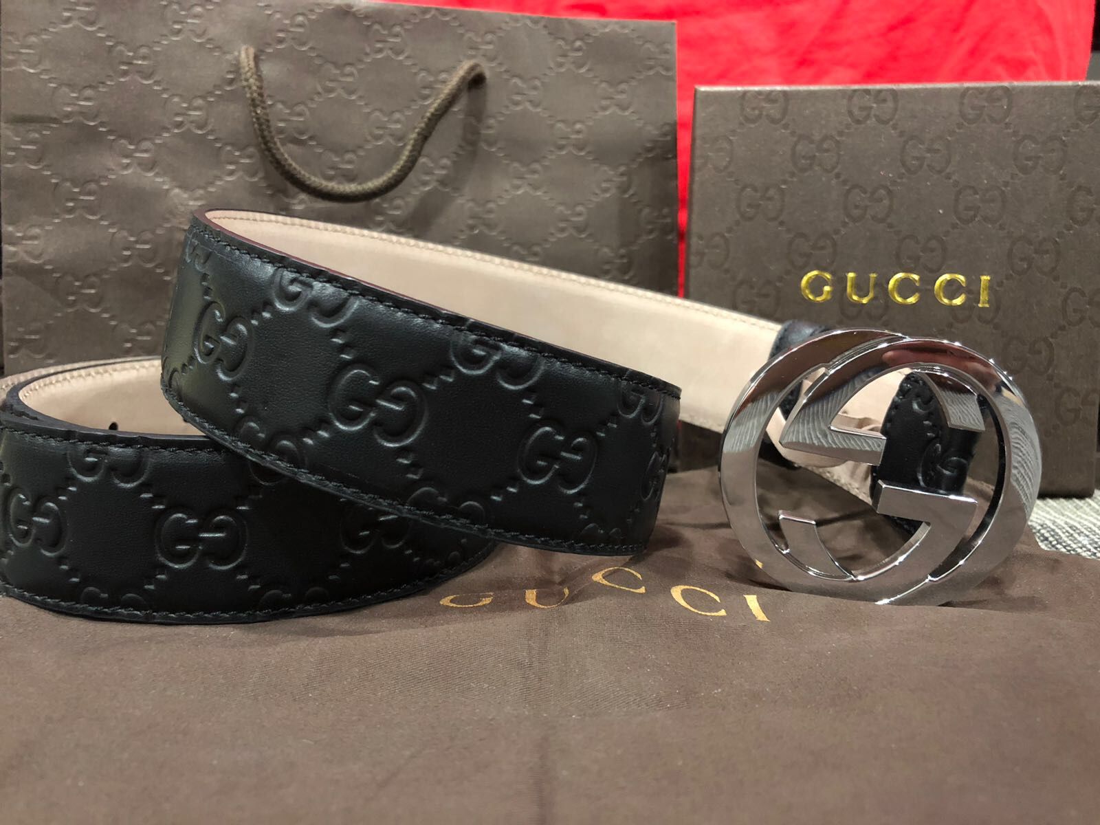 Gucci Black Leather GG Belt *Authentic*