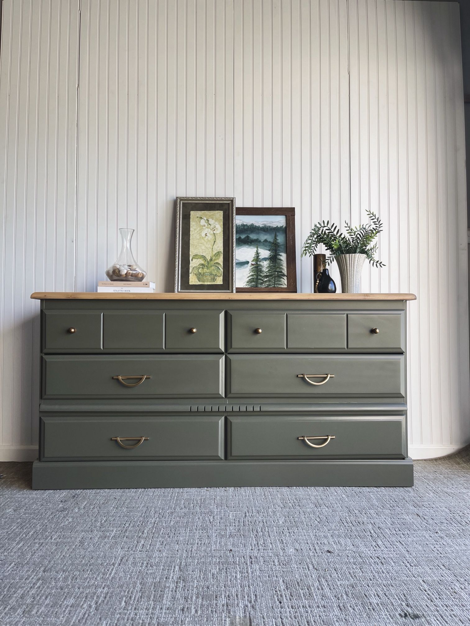 Olive Dresser with Natural Wood Finish!
