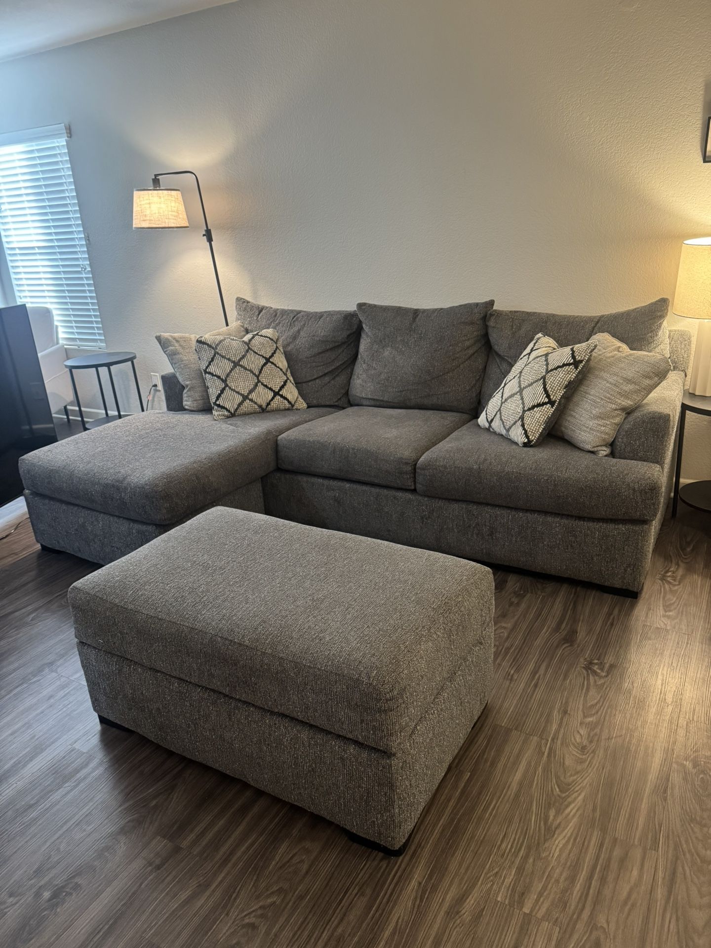 Gray Sofa Set With Ottoman