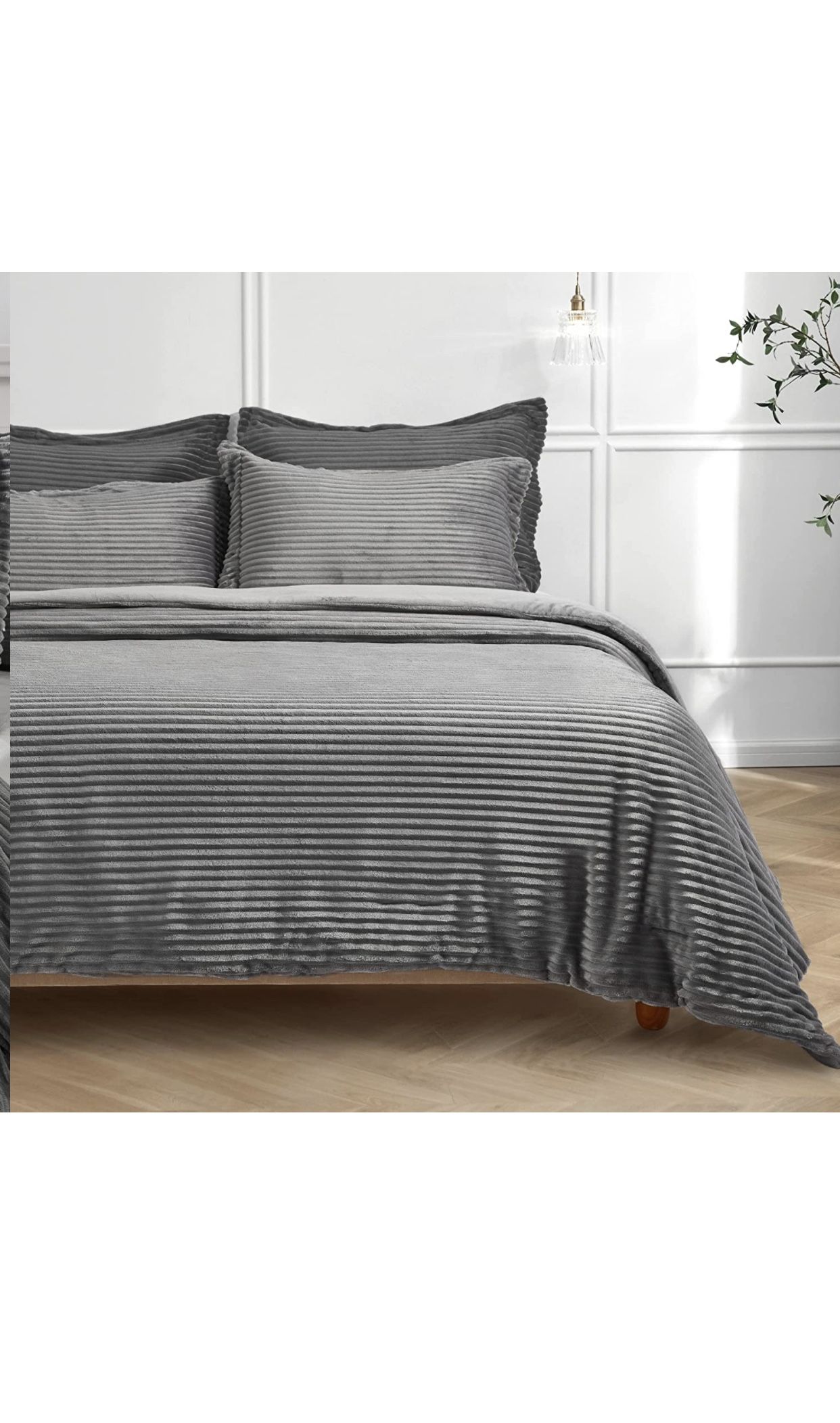 Corduroy King Comforter Set- Polyester Corduroy Bedding Set, Brown Soft Warm Comfortable Bedding Set, 3 Pieces- Corduroy Comforter with 2 Pillowcases