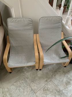 Set of 2 IKEA POÄNG Kids Armchairs – Light Grey / Birch