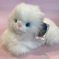 1988 Vintage Chrisha Playful Plush White Persian Cat Blue Eyes Bell Tail Fluffy