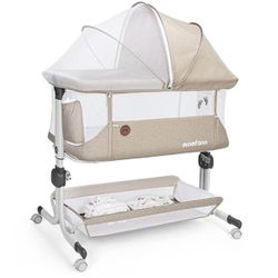 New In Box Bassinet Bedside Sleeper, Upgraded Stability Bedside Crib with Full Mesh Sides, Soft Sheet, 6-Height Adjustment, Storage Basket, Easy Foldi