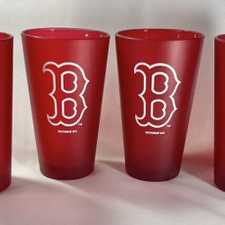 Boelter 2010 Boston Red Sox Red Frosted Numbered Heavy Pint Glasses Set of 4