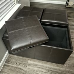 Chocolate Brown Leather Ottoman 