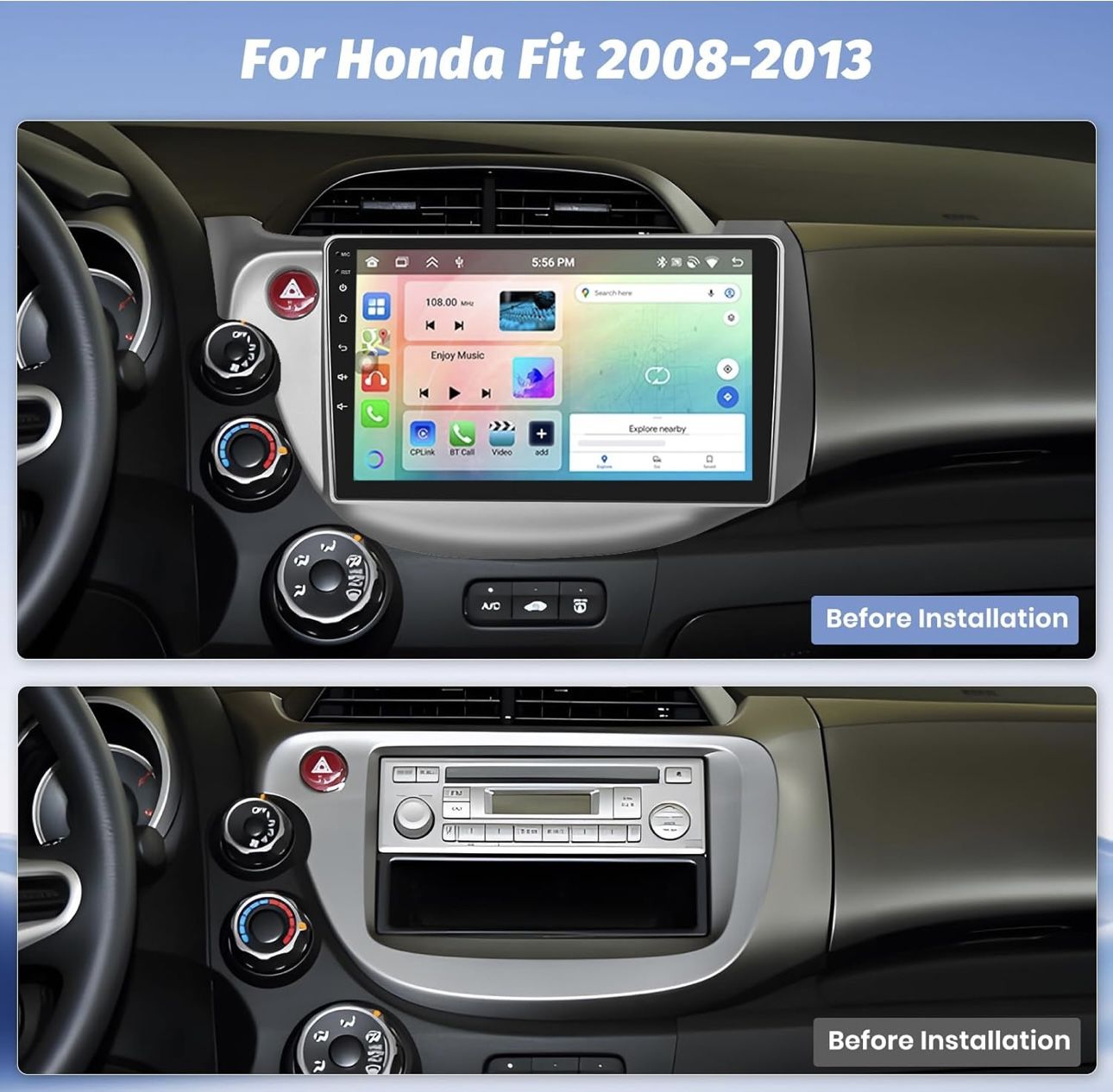 8 Core Car Stereo for Honda Fit 2008 2009 2010 2011 2012 2013, 10.1 Inch IPS HD Touch Screen Car Radio Wireless CarPlay Android Auto, Bluetooth 5.0, 3