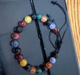 VINTAGE Mu7 Chakra Healing Bracelet 8mm | Black Onyx Protection Yoga Reiki Beads