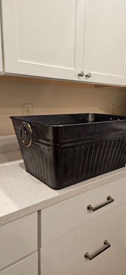 Black Metal Storage Bin with Ring Handles
