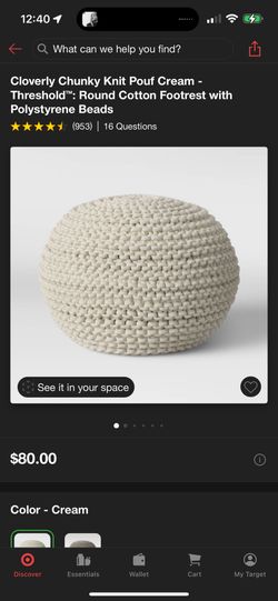 Cloverly Chunky Knit Pouf Cream - Threshold™: Round Cotton Footrest