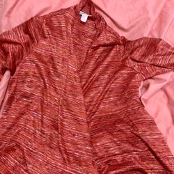 Red Multicolored Open Front Cardigan 