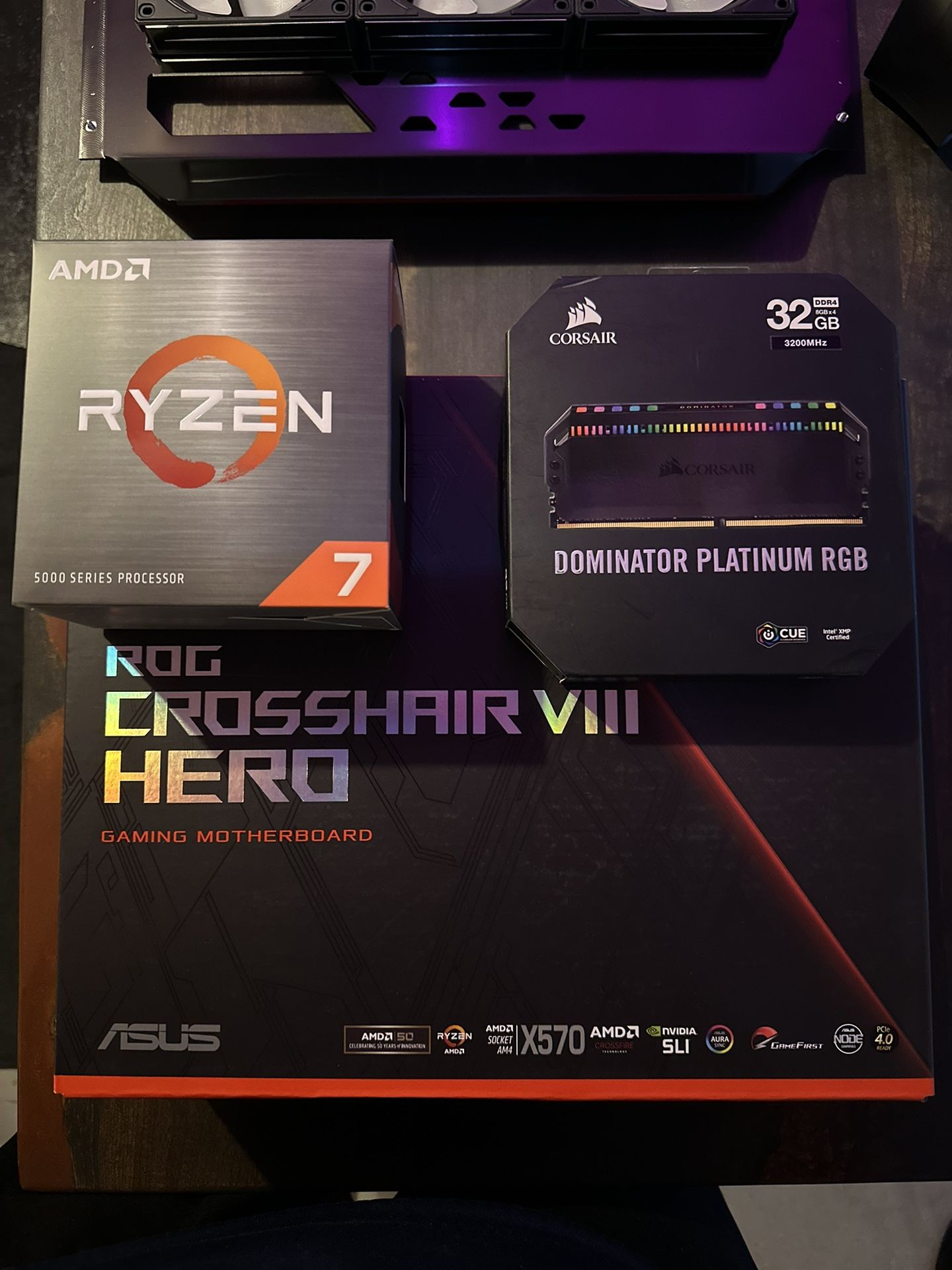 Ryzen 5800X, ROG X570 Crosshair hero, 32Gb of 3200MHz DDR4 Dominator Platinum RAM (4x 8gb)