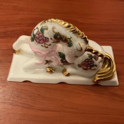 Franklin Mint Collectible Unicorn Figurines Satsuma Laying Down Pink Green Gold