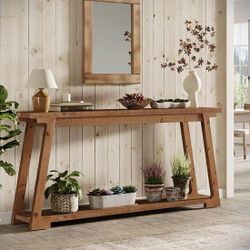 63" Console Table, Wood Sofa Table With 2-Tier Storage For Living Room, Retro Brown