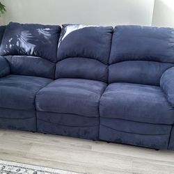 Gorgeous Blue Microfiber Reclining Like New Couch