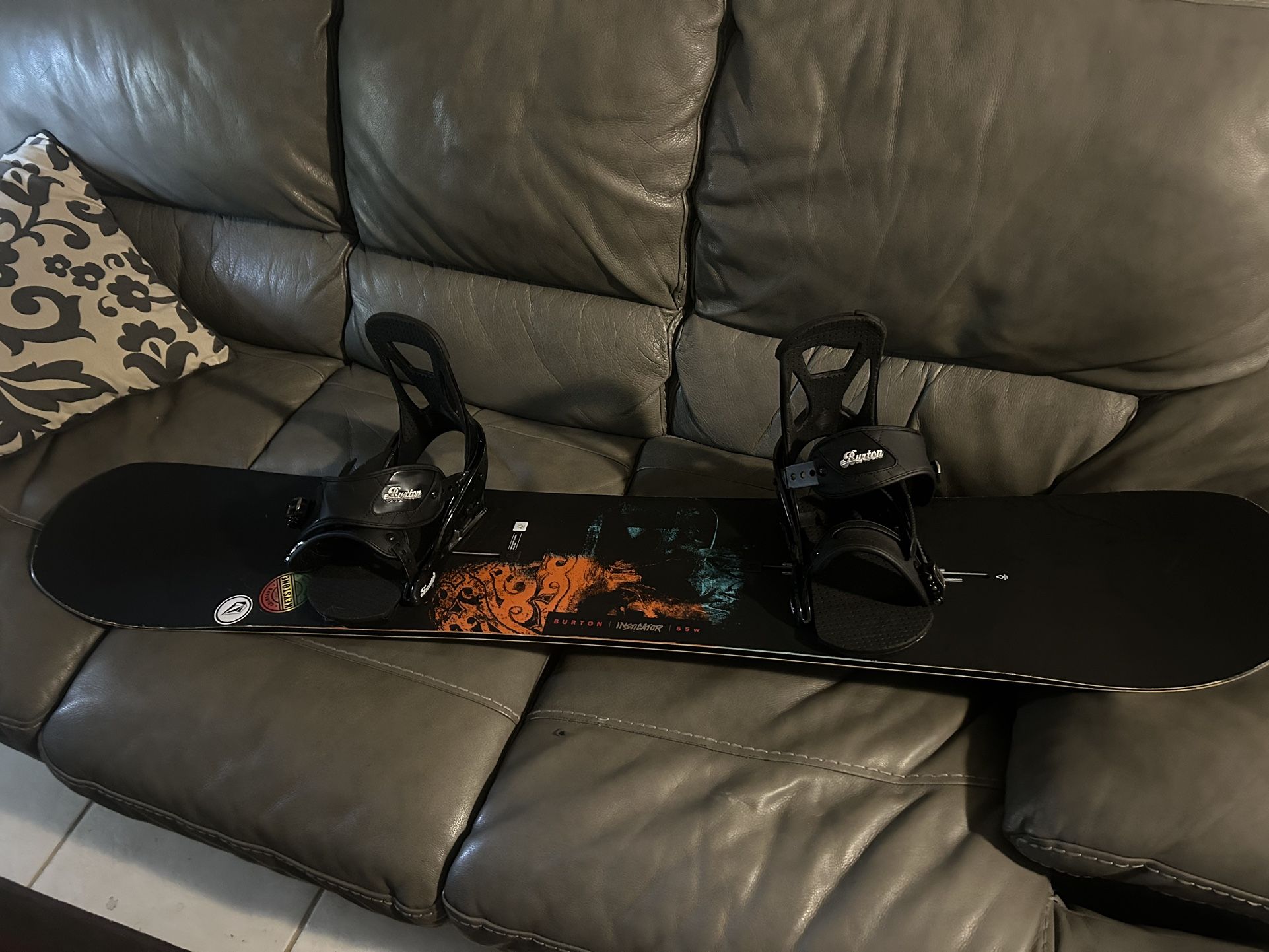 Burton Snowboard With Boots Bindings And Travel Bag