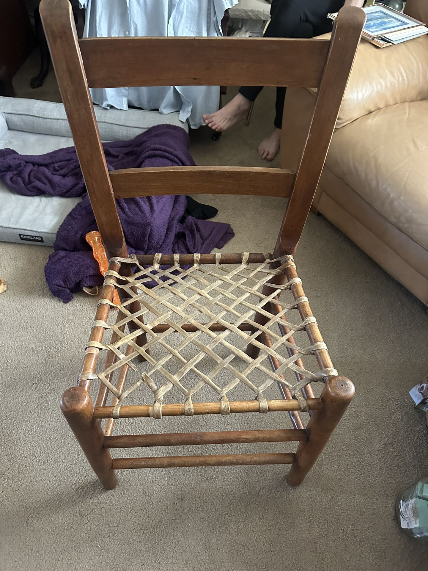 Antique 19th Century Handmade Wood And Leather Chair