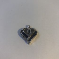 NIB Sterling Silver created Blue Sapphire heart pendant