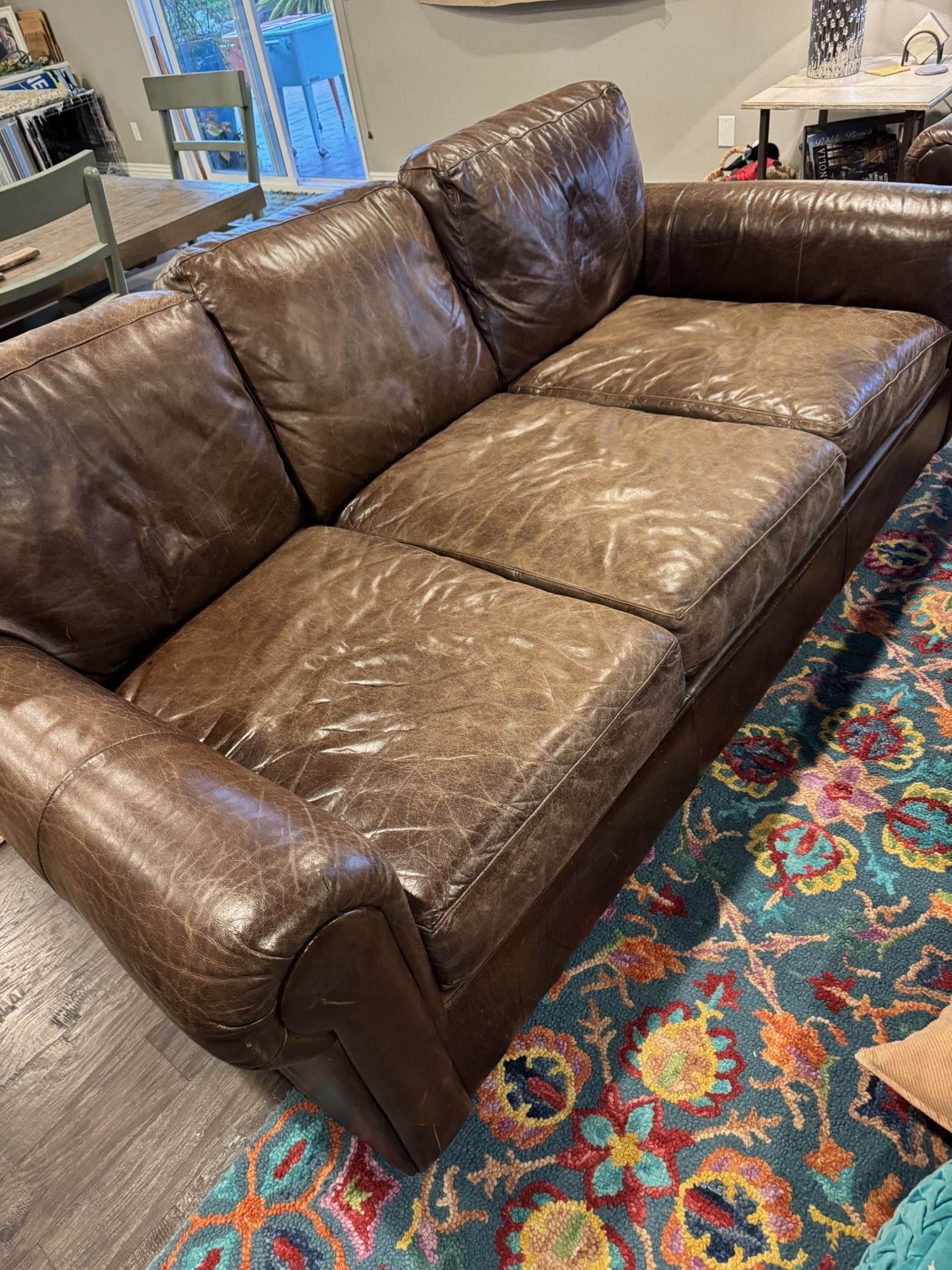 2 Full Size Leather Couches + Ottoman