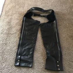 Black Leather Motorcycle Chaps by California Creations..Size L