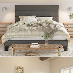 Grey Upholstered Platform Bed - Full