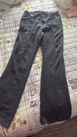 Black Flare Jeans Size 6 Y2K Low Rise Distressed Hem