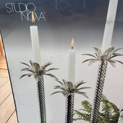 Vintage Palm Tree Candle Holders Set Of 3