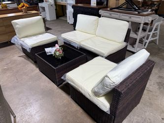 5 Piece Patio Lounge Set, Modular Outdoor Furniture with Cushions, PE Rattan Sofa and Table for Garden, Backyard, Deck,  $299  Pickup: 📍 3749 Scott F