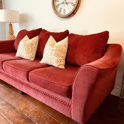Red Sofa Couch Set With Ottoman And Chair