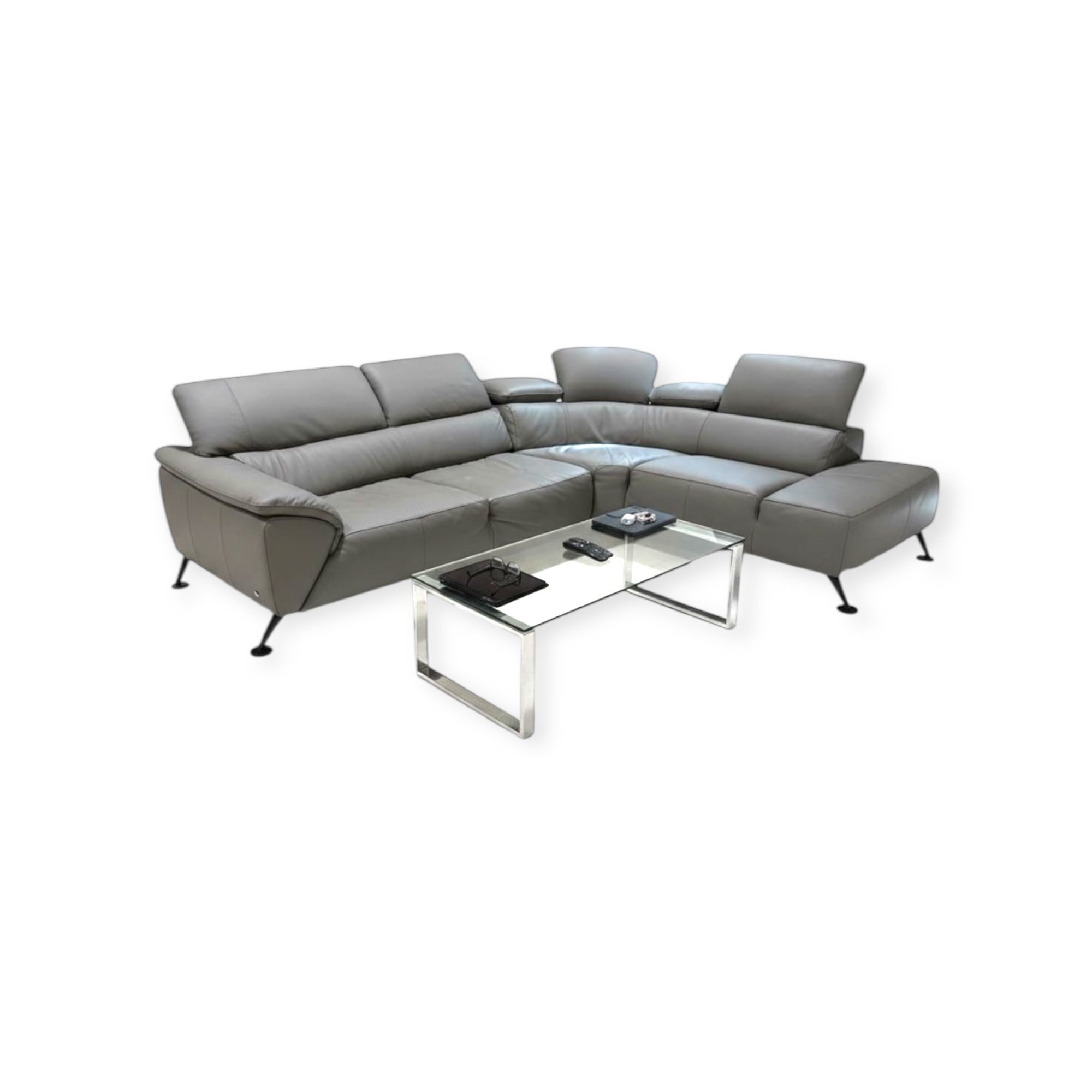 Nicoletti Tesla LHF Sectional Sofa with Chaise in Slate Grey Leather 