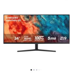 Samsung - 34” ViewFinity S5 Ultrawide QHD 100Hz AMD FreeSync Monitor with HDR10 (DisplayPort, HDMI) - Black 