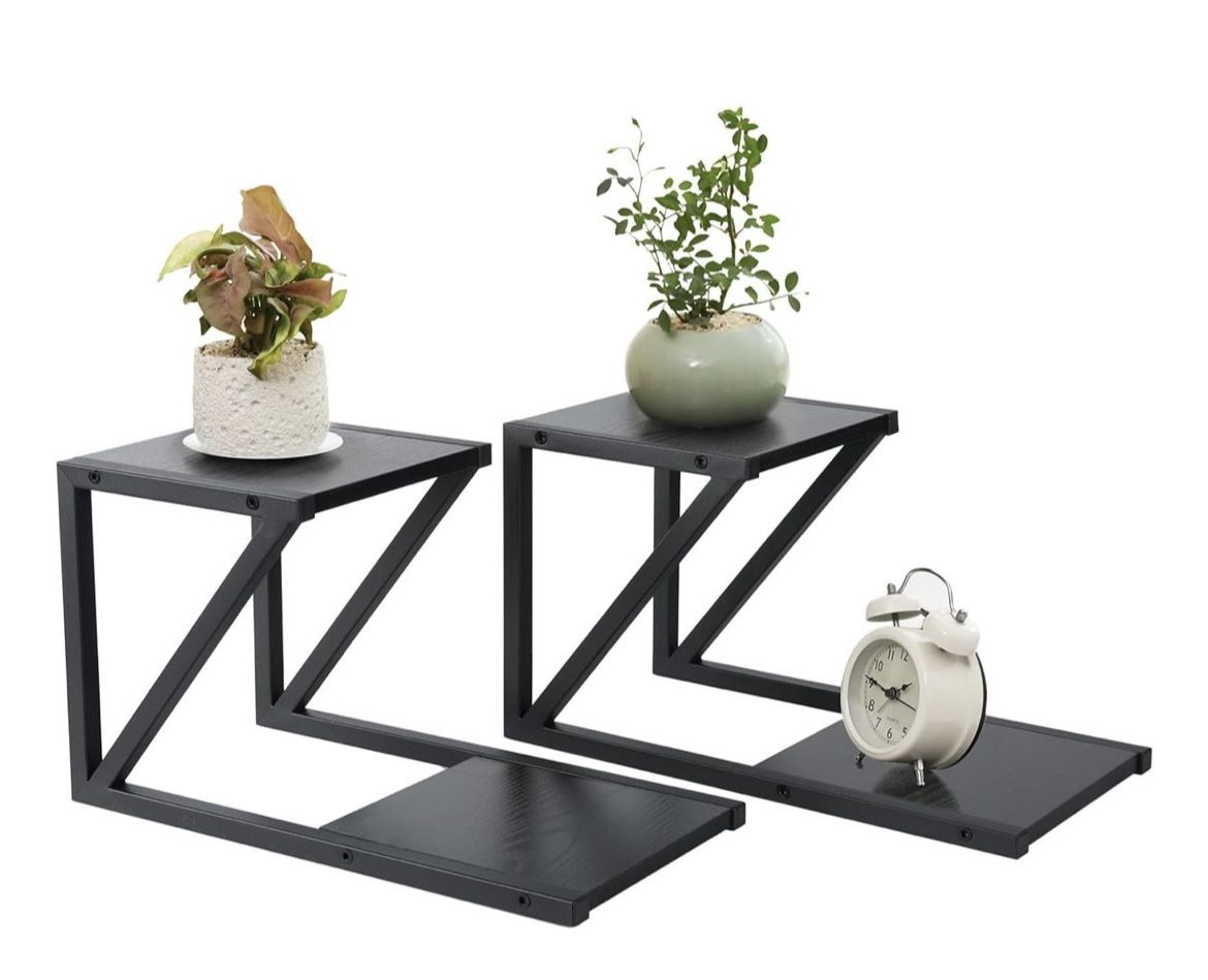 Honla Desktop Shelf, 2 Tier Wood and Metal Desk Shelf for Top of Desk, 2 Pack Small Desktop Shelves, Black