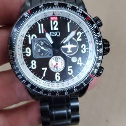 ESQ By Movado ES  Stainless Steel Swiss Quartz Black Dial. New Japanese Battery, Good Working.