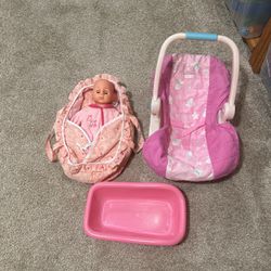 Baby Doll,baby Bath Tub And Baby Carrier 