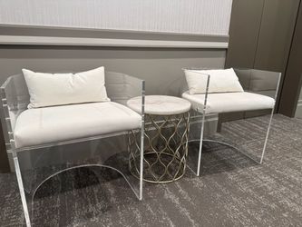 Acrylic Accent Chairs with White Cushions – Set of 2